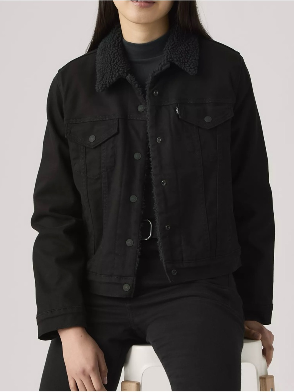 LEVIS ORIGINAL BLACK SHERPA LINED TRUCKER JACKET Size M